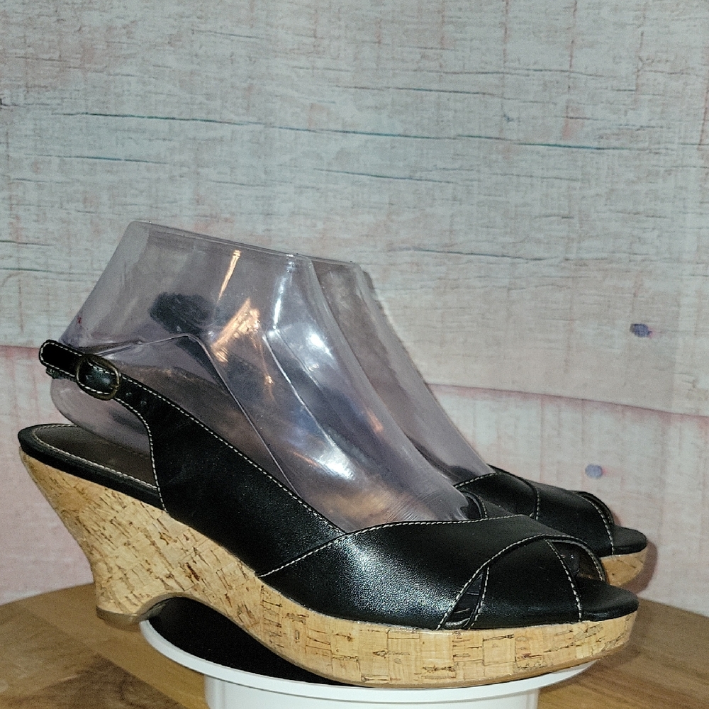Naturalizer Black Cork Wedges